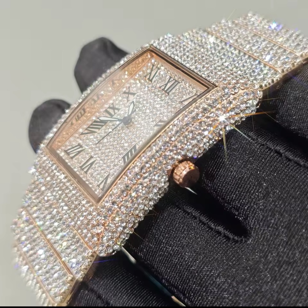 Rose Gold Pave Crystal Rectangular Wristwatch - image 4